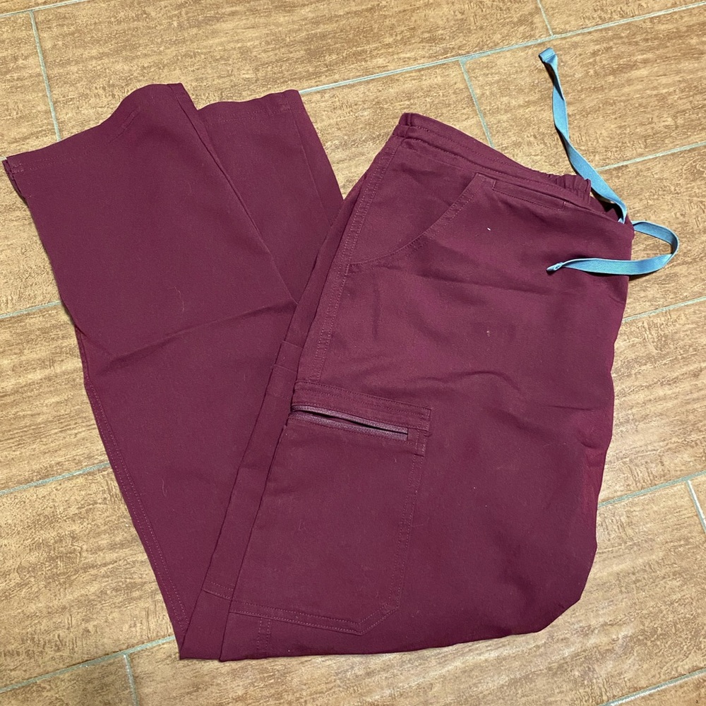 Figs burgundy yola skinny scrub pants